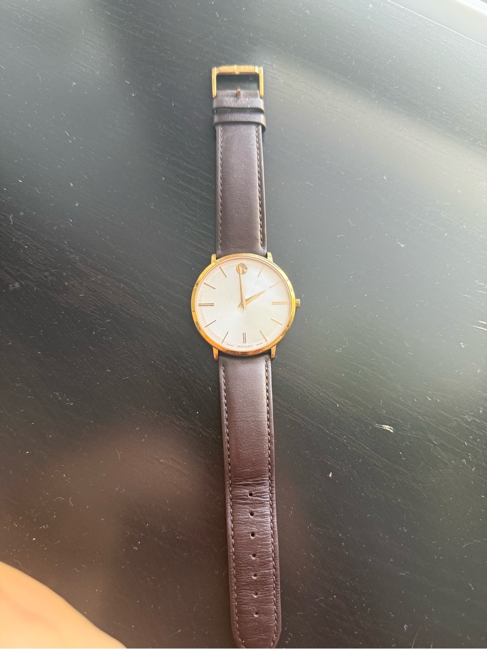 Minimalist Gold Case Watch with Black Leather Strap - Picture 2 of 5